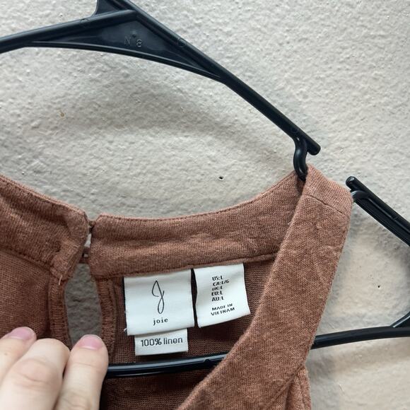 Joie 100% Linen Halter High Neck Brown Minimalist Basic Tank Top Summer size L - Picture 3 of 4